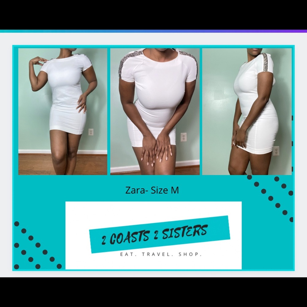 White Zara Dress with beaded shoulder accents